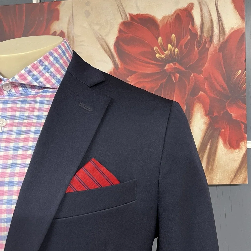 Stafford Blazer Jacket Sport Coat Mens 44R‎ Polyester Blend Stretch Dark Navy
